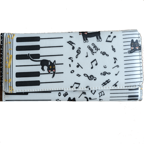 Image of Music Bumblebees Music Bag Light Brown Music Themed Water-resistant Long Wallet - Kittens & Keys Series