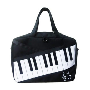 Tote Bag Black with Keyboard Design and Embroidered Music Notes