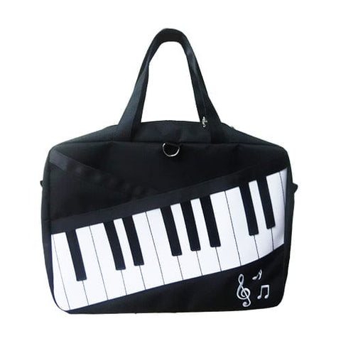 Image of Music Bumblebees Music Bag Tote Bag Black with Keyboard Design and Embroidered Music Notes