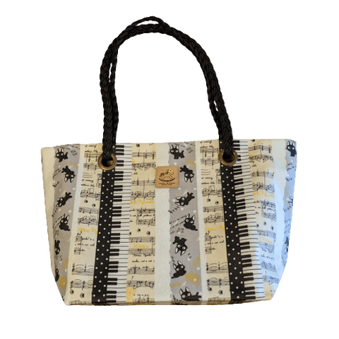 Image of Music Bumblebees Music Bag Uma Hana Music Themed Water Resistant Large Shoulder Bag with Black Strap - Kittens and Keys