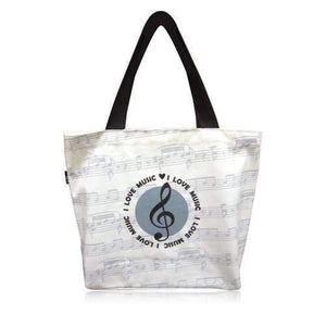 Waterproof Beige Tote Bag with Treble Clef