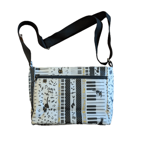 Image of Music Bumblebees Music Bag White Music Themed Water-resistant Music Themed Water-resistant Multi-Pocket Shoulder Bag - Kittens & Keys Series