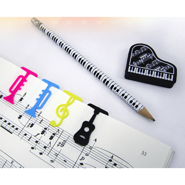 Music Bumblebees Music Bookmarks Music Themed Bookmark Paper Clips, Guitar, Trumpet and G Clef (Box of 40)