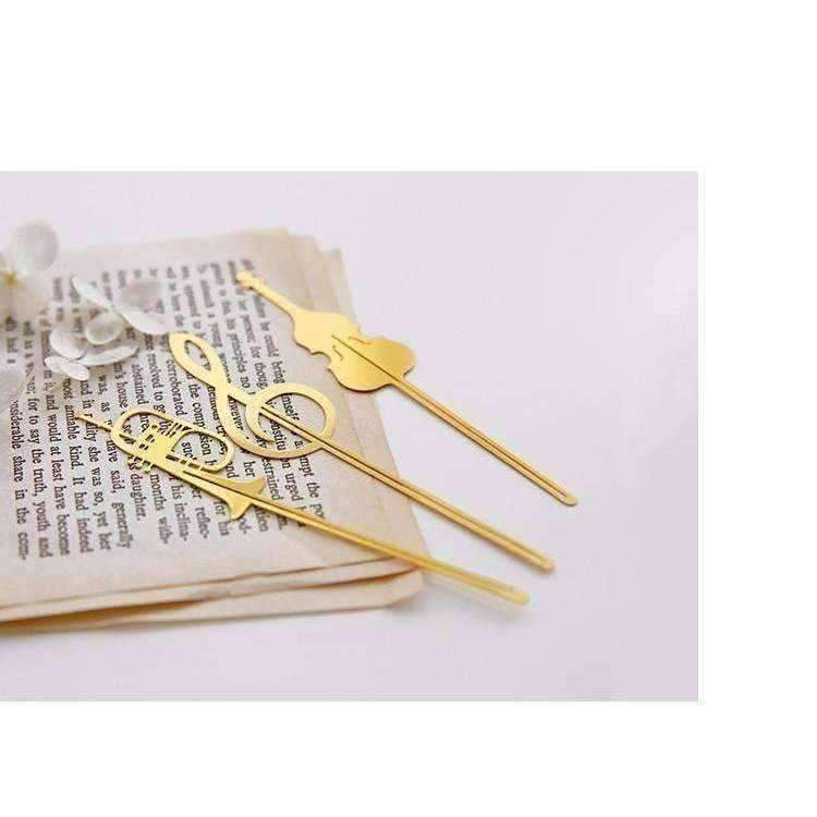 Music Bumblebees Music Bookmarks Musical Instrument Gold Bookmark - Various Trumpet, French Horn, Cello and G Clef