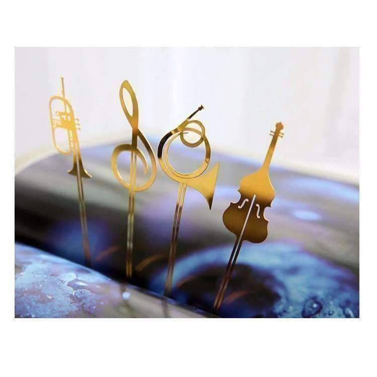 Music Bumblebees Music Bookmarks Musical Instrument Gold Bookmark - Various Trumpet, French Horn, Cello and G Clef