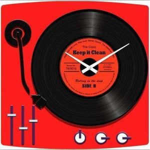 Large Music Record Clock 34cm Yellow or Red