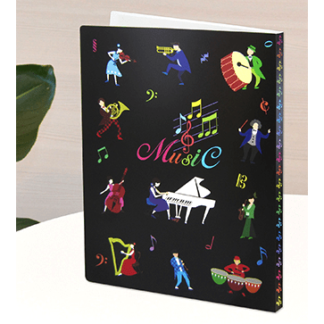 Image of Music Bumblebees Music Folder A4 Clear Display Music Folder (20 pockets) - Black with Colourful Musicians
