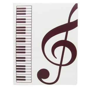 A4 White Music Notes Display Book Folder with G and F Clefs and Keyboard (40 pockets)