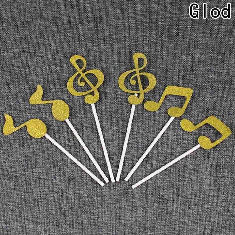 Music Bumblebees Music Gifts,For Teachers Silver Music Notes Sticks for Cakes Cupcake Decorations - pack of 6