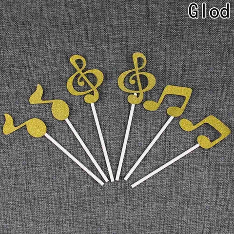 Image of Music Bumblebees Music Gifts,For Teachers Silver Music Notes Sticks for Cakes Cupcake Decorations - pack of 6