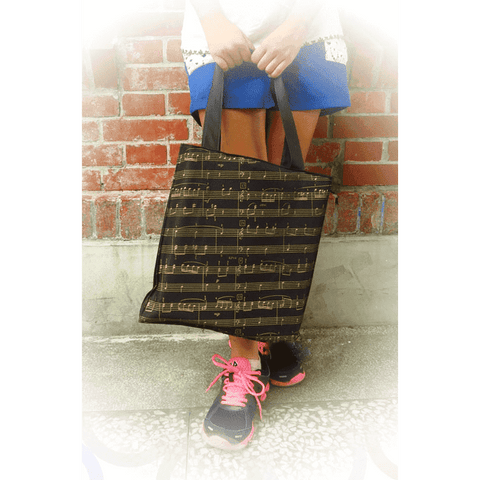 vendor-unknown Music Gifts,Mother's Day Gifts,For Her Black Canvas Tote Bag with Music Scores
