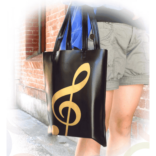 vendor-unknown Music Gifts,Mother's Day Gifts,For Her Black PU Tote Bag with G Clef
