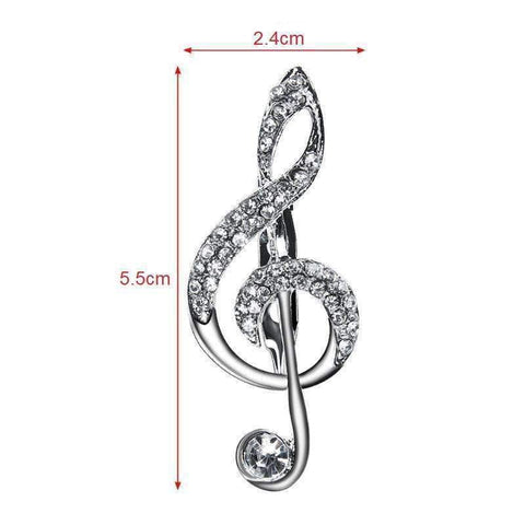 Music Bumblebees Music Jewellery G Clef / Treble Clef Brooch / Pin - Silver with Crystals