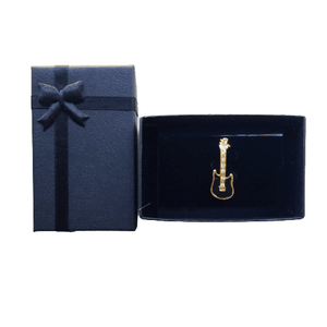 Luxurious Black & Gold Electric Guitar Lapel Pin - Crystal Accent Brooch (3cm) | Gift for Guitarists