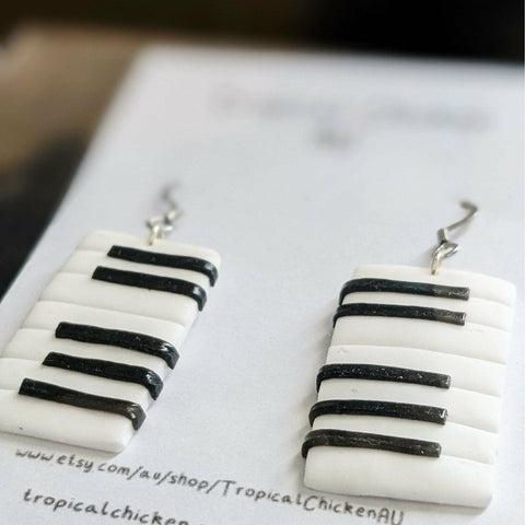 Image of Music Bumblebees Music Jewellery Handmade Music Themed Earrings Piano/Keyboard - Tropical Chicken