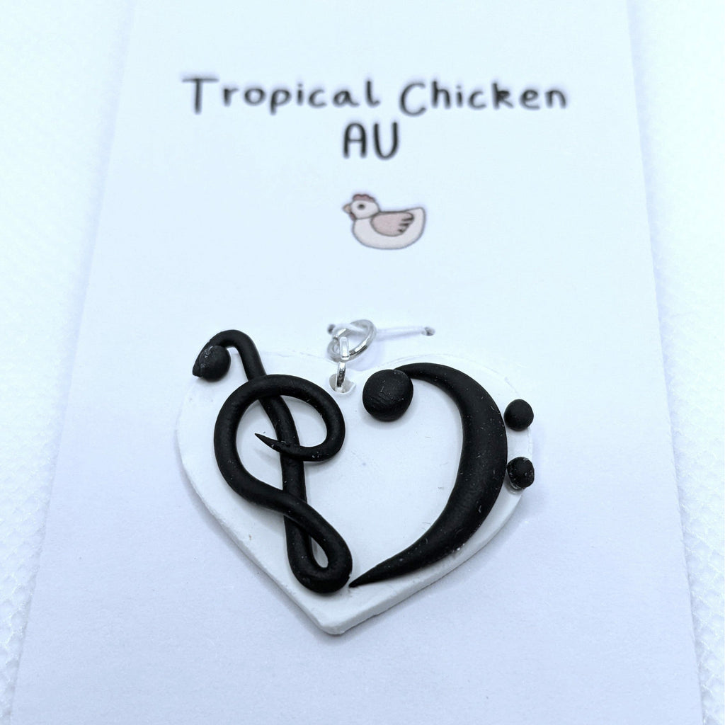 Music Bumblebees Music Jewellery Handmade Music Themed Necklace Pendant Heart Shape Treble and Bass Clef - Tropical Chicken