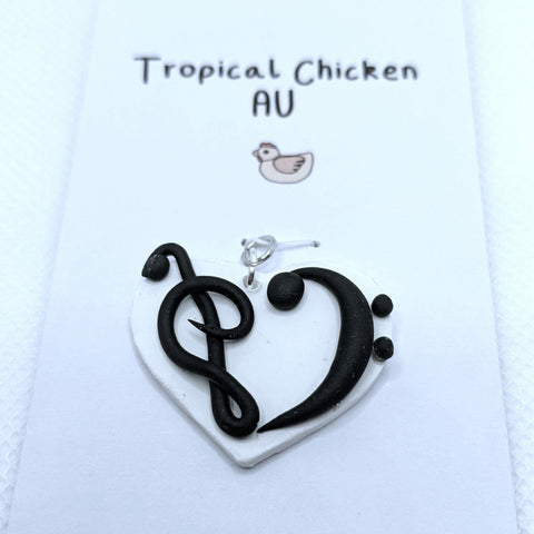 Image of Music Bumblebees Music Jewellery Handmade Music Themed Necklace Pendant Heart Shape Treble and Bass Clef - Tropical Chicken