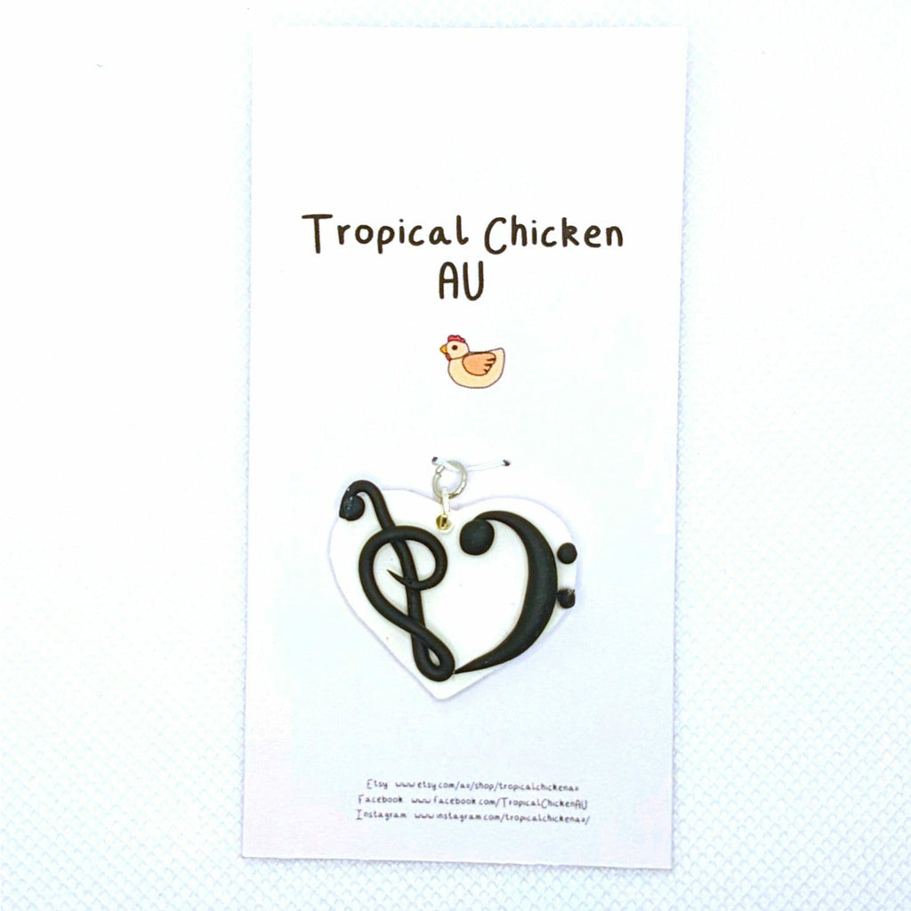Music Bumblebees Music Jewellery Handmade Music Themed Necklace Pendant Heart Shape Treble and Bass Clef - Tropical Chicken