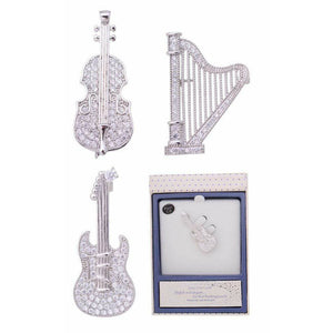 Music Bumblebees Music Jewellery Music Instruments Brooch / Pin - Silver with Crystals Electric Guitar, Cello or Harp