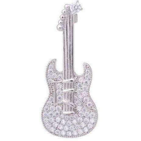 Image of Music Bumblebees Music Jewellery Music Instruments Brooch / Pin - Silver with Crystals Electric Guitar, Cello or Harp