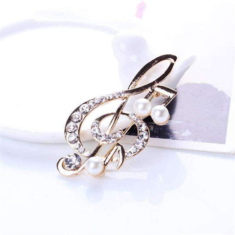 Image of Music Bumblebees Music Jewellery Music Notes Brooch / Pin - Gold with Crystals and Pearls