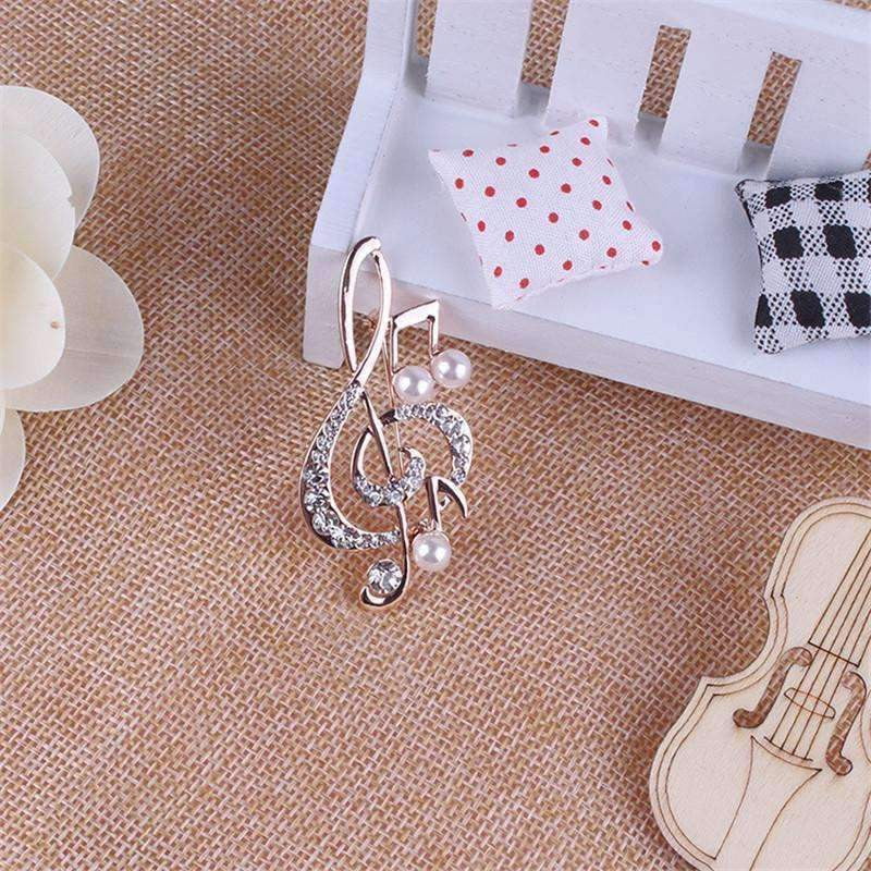 Music Bumblebees Music Jewellery Music Notes Brooch / Pin - Gold with Crystals and Pearls