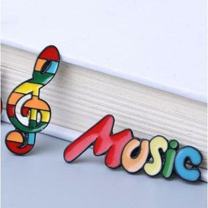 Fun Rainbow G Clef & 'Music' Word Enamel Pins | Colourful Music Lover's Gift