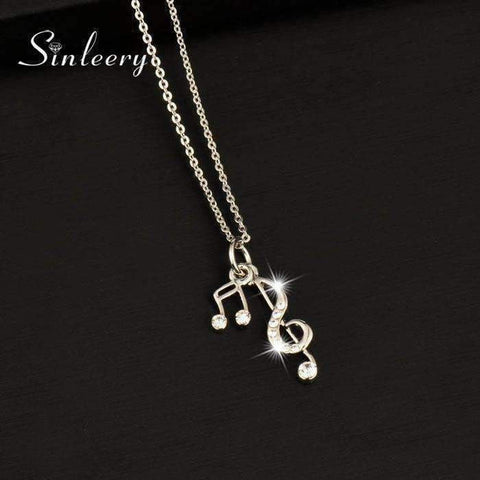 Image of Music Bumblebees Music Jewellery Treble Clef and Beamed Semiquaver Music Notes Necklace Silver with Crystals- Music Gift