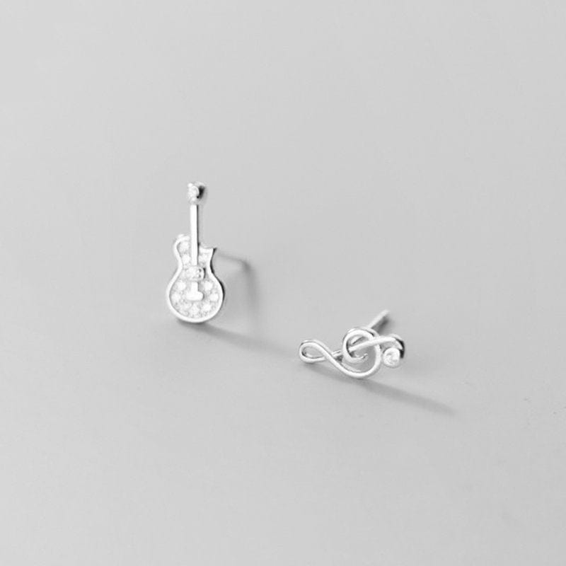 Music Bumblebees Music Jewellery Treble Clef and Guitar Earrings Silver with Sparkles