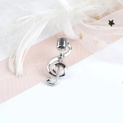 Image of Music Bumblebees Music Jewellery Treble Clef and Microphone Brooch / Pin - Silver Colour