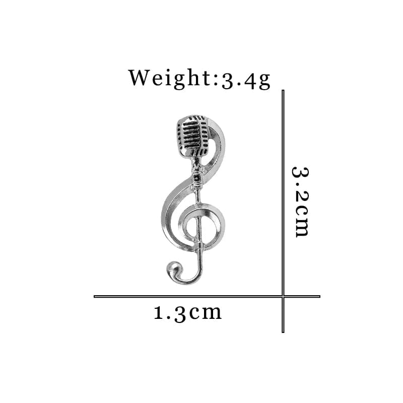 Music Bumblebees Music Jewellery Treble Clef and Microphone Brooch / Pin - Silver Colour