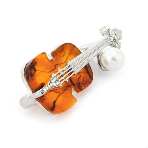 Image of Music Bumblebees Music Jewellery Violin Brooch / Pin with Crystal and Pearl