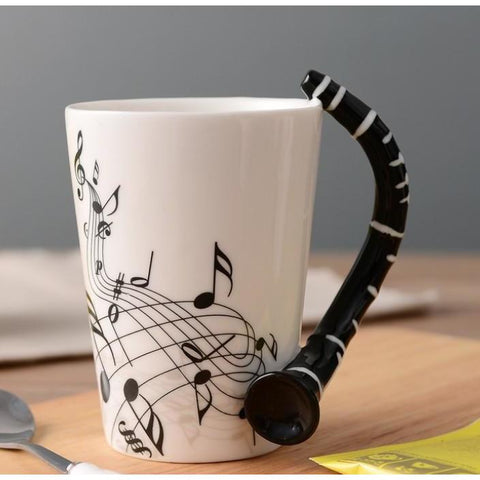 Image of Music Bumblebees Music Mug Music Themed Mug with Clarinet Handle