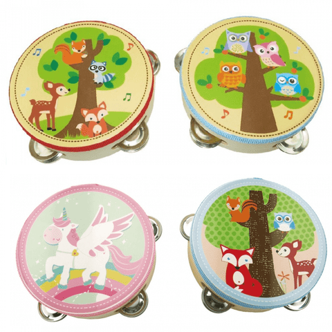 Image of Toyslink Music Party Needs Children Wooden Tambourine - Unicorn, Forest Animals or Owls