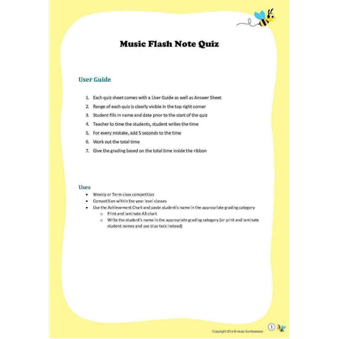 Image of Music Bumblebees Music Publications Music Flash Note Quiz  (Digital Download)