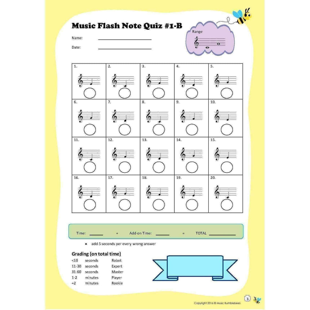 Music Bumblebees Music Publications Music Flash Note Quiz  (Digital Download)