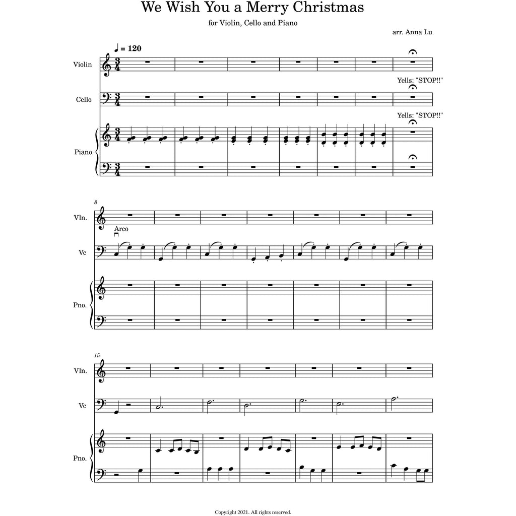 Music Bumblebees Music Publications We Wish You a Merry Christmas - Piano Trio (Digital Download)