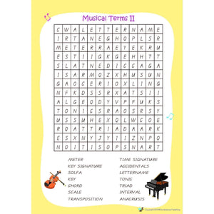 Music Bumblebees Word Search Worksheets (Digital Download)