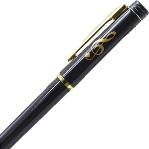 Image of Music Bumblebees Music Stationery Black Ballpoint Pen with Gold G Clefs / Treble Clefs in a Black Gift Box