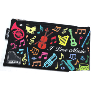 Music Bumblebees Music Stationery Colourful Music Notes and Instruments Black Pencil Case