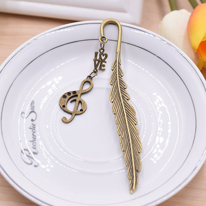 Taobao Music Stationery G Clef and Love Feather Bookmark in a Giftbox - Gold