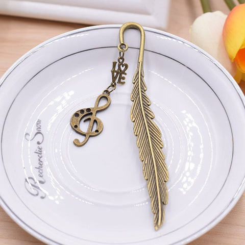 Image of Taobao Music Stationery G Clef and Love Feather Bookmark in a Giftbox - Gold