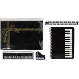 Image of Music Bumblebees Music Stationery Set A5 Zipper Pencil Case Music Themed Stationery Pack - Set of 6