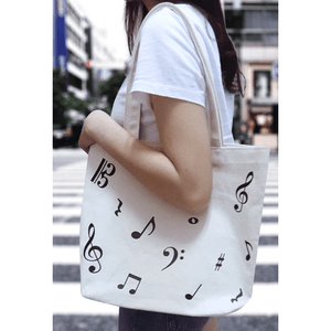 Music Bumblebees Products,Music Gifts,Mother's Day Gifts,For Her White Canvas Tote Bag Music Notes Design