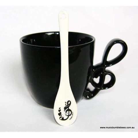 vendor-unknown Products,Music Gifts,Mother's Day Special,Mother's Day Gifts Music Themed Mug with Spoon and Clef Handle - Black