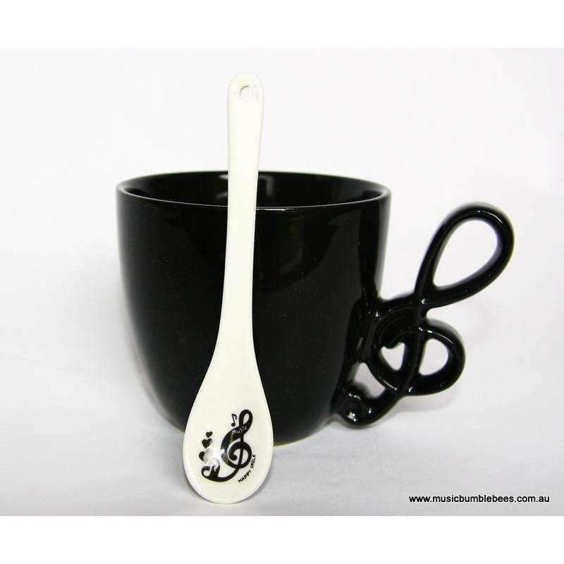vendor-unknown Products,Music Gifts,Mother's Day Special,Mother's Day Gifts Music Themed Mug with Spoon and Clef Handle - Black