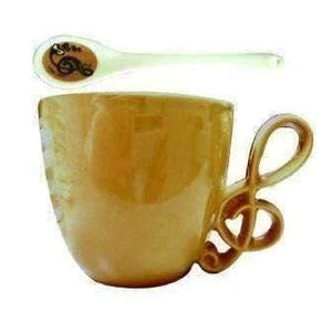 Music Themed Mug with Spoon and G Clef Handle - Coffee