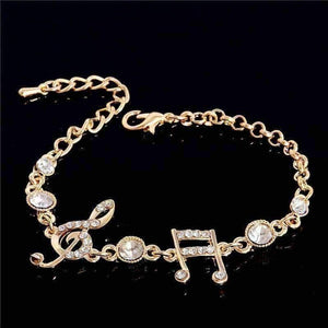 Ladies Bangle Bracelets with Music Notes Gold with Crystals