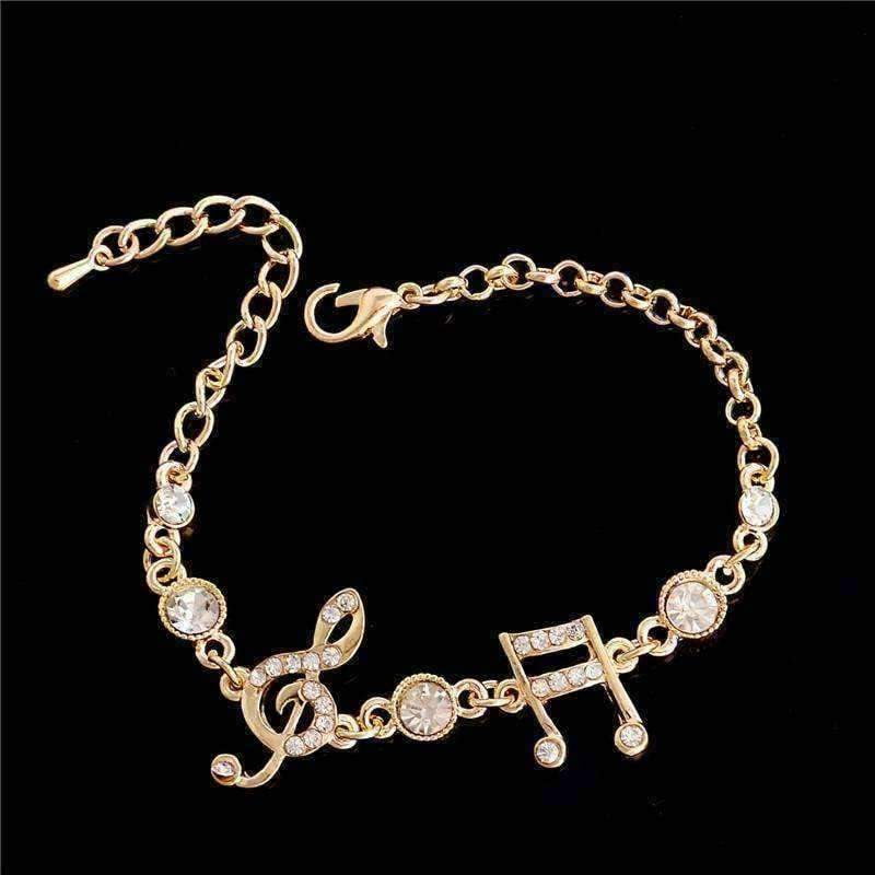 Music Bumblebees Products,Music Gifts,New Arrivals,Mother's Day Gifts,For Her Ladies Bangle Bracelets with Music Notes Gold with Crystals