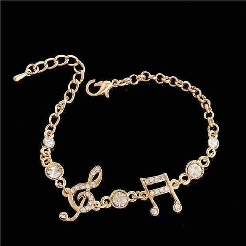 Image of Music Bumblebees Products,Music Gifts,New Arrivals,Mother's Day Gifts,For Her Ladies Bangle Bracelets with Music Notes Gold with Crystals